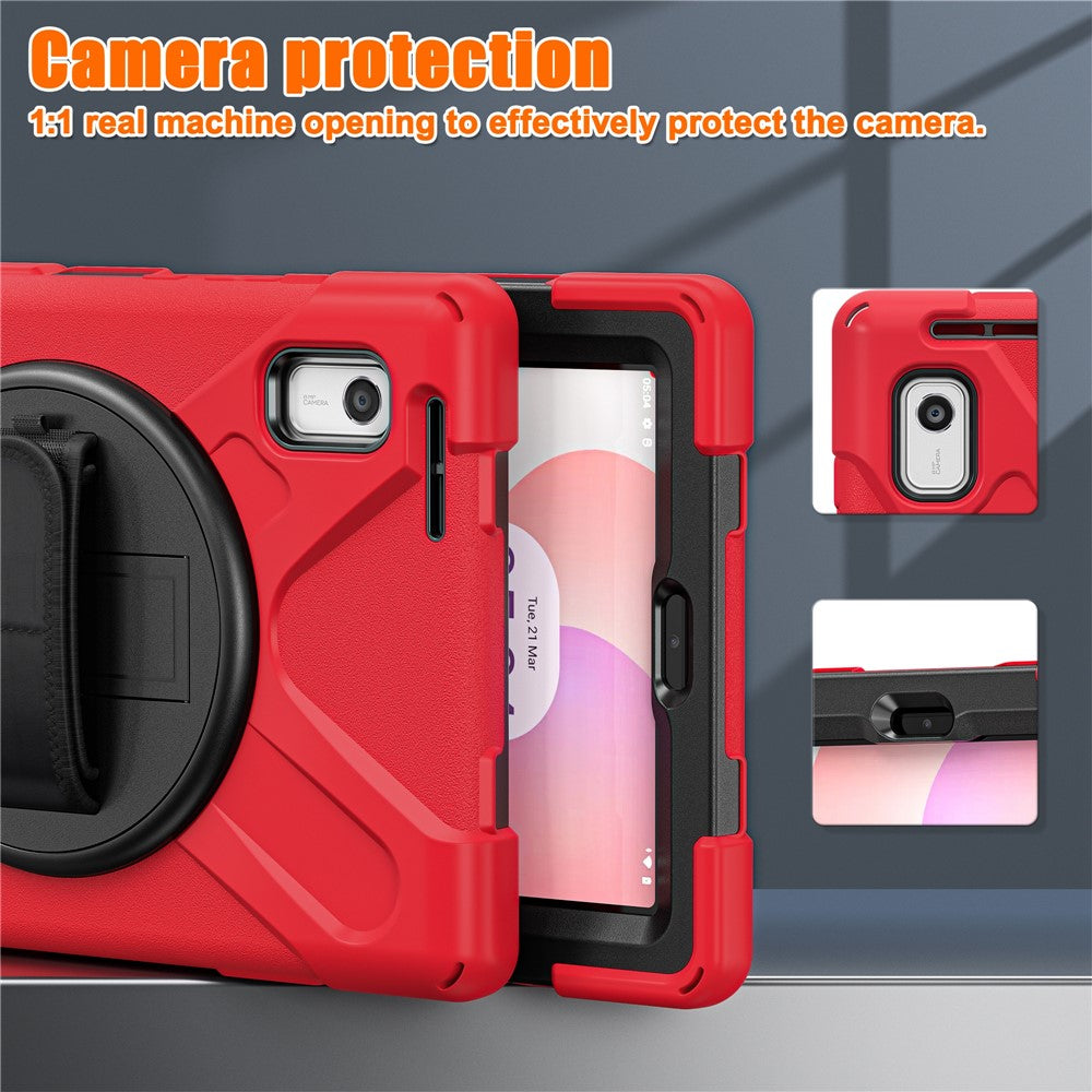 For Lenovo Tab M9 TB-310FU (2023) Tablet Case Kickstand PC+Silicone 360 Degree Rotation Tablet Cover with Hand Strap - Red