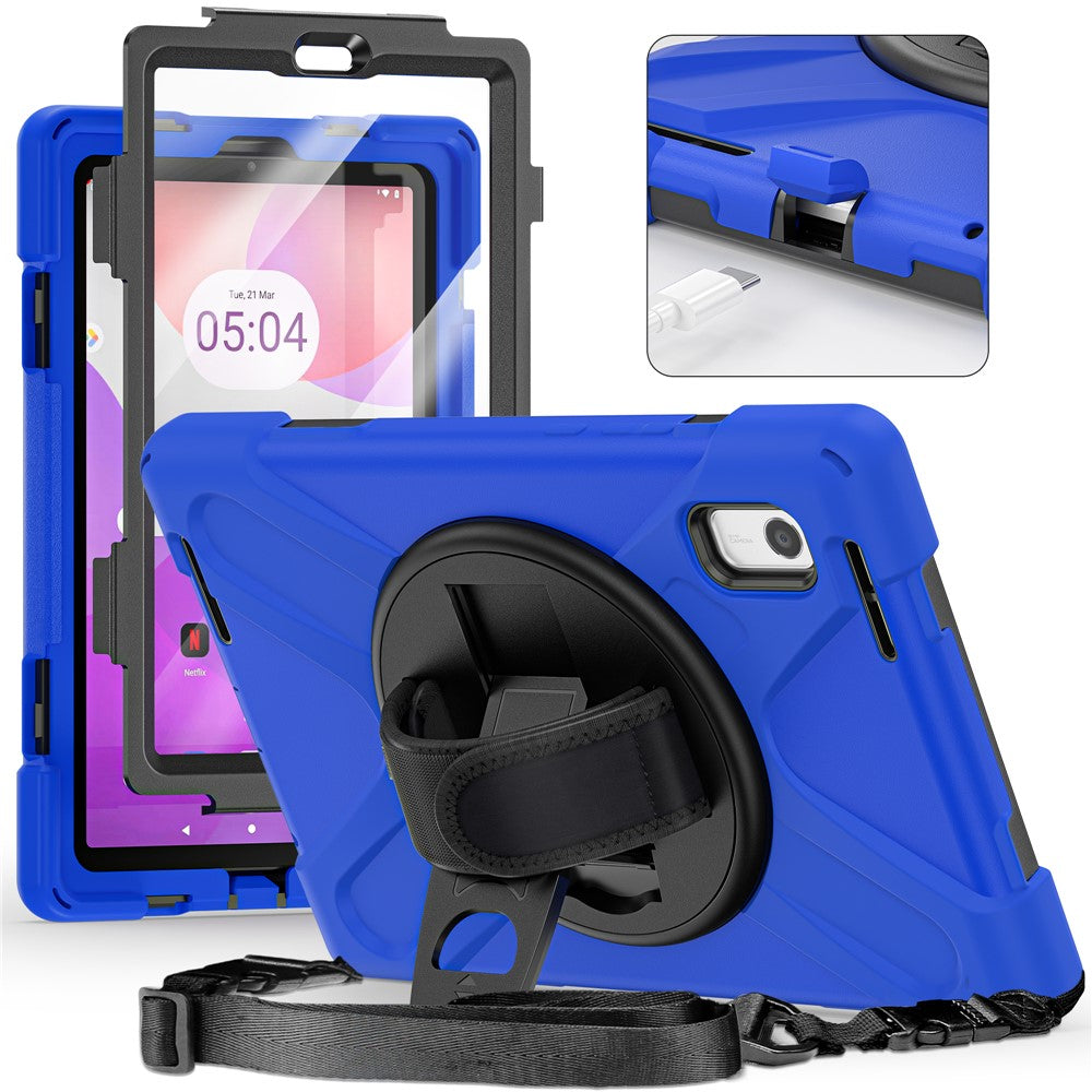 For Lenovo Tab M9 TB-310FU Kickstand Tablet Case PC+Silicone Protective Cover with Hand Strap / Shoulder Strap - Blue
