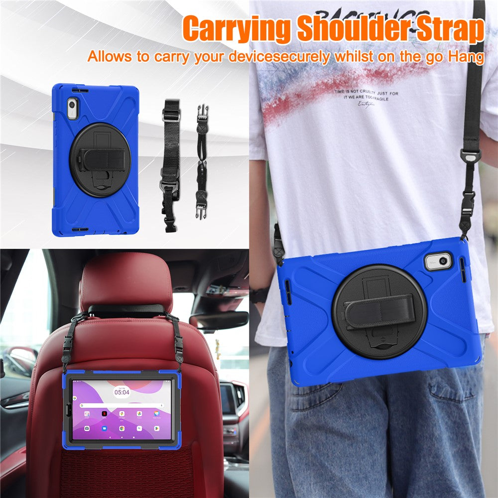 For Lenovo Tab M9 TB-310FU Kickstand Tablet Case PC+Silicone Protective Cover with Hand Strap / Shoulder Strap - Blue