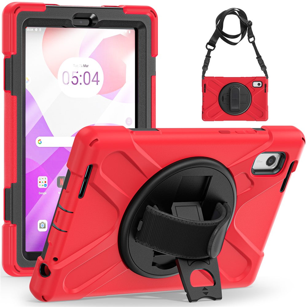 For Lenovo Tab M9 TB-310FU Kickstand Tablet Case PC+Silicone Protective Cover with Hand Strap / Shoulder Strap - Red