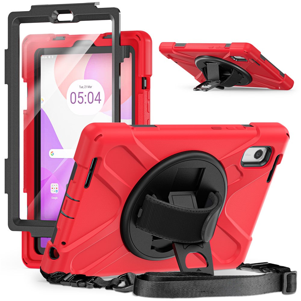 For Lenovo Tab M9 TB-310FU Kickstand Tablet Case PC+Silicone Protective Cover with Hand Strap / Shoulder Strap - Red