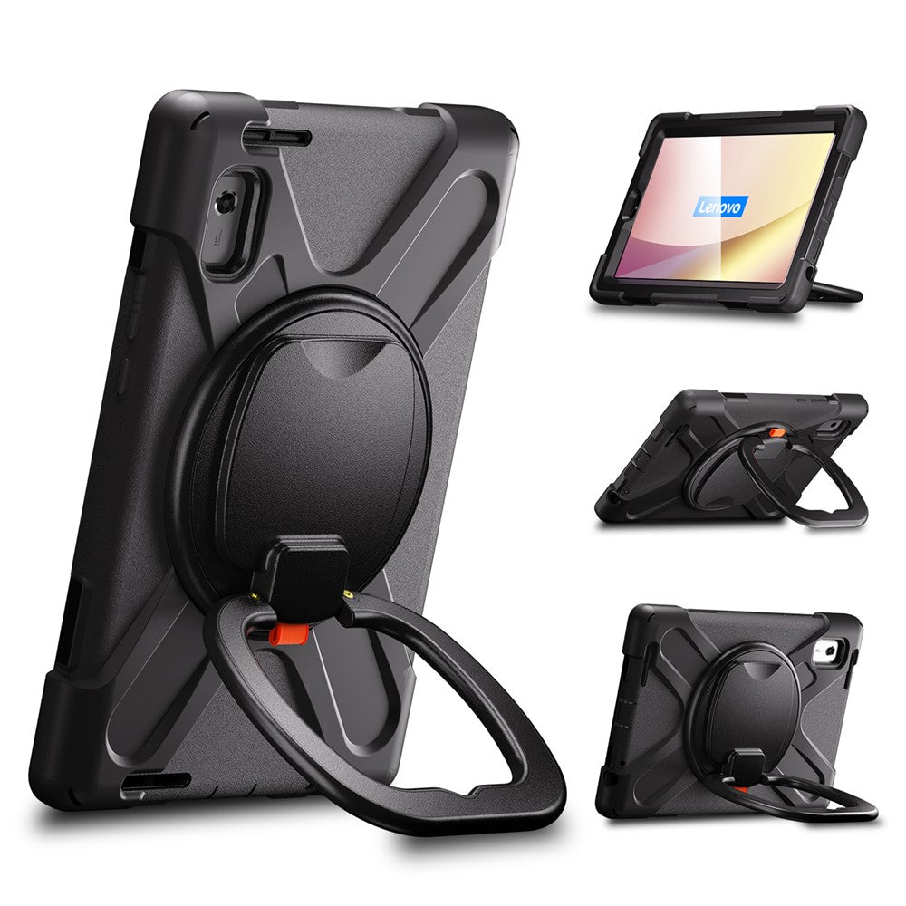 For Lenovo Tab M9 TB-310FU (2023) 360 Degree Rotating Kickstand Case PC Silicone Tablet Cover - Black