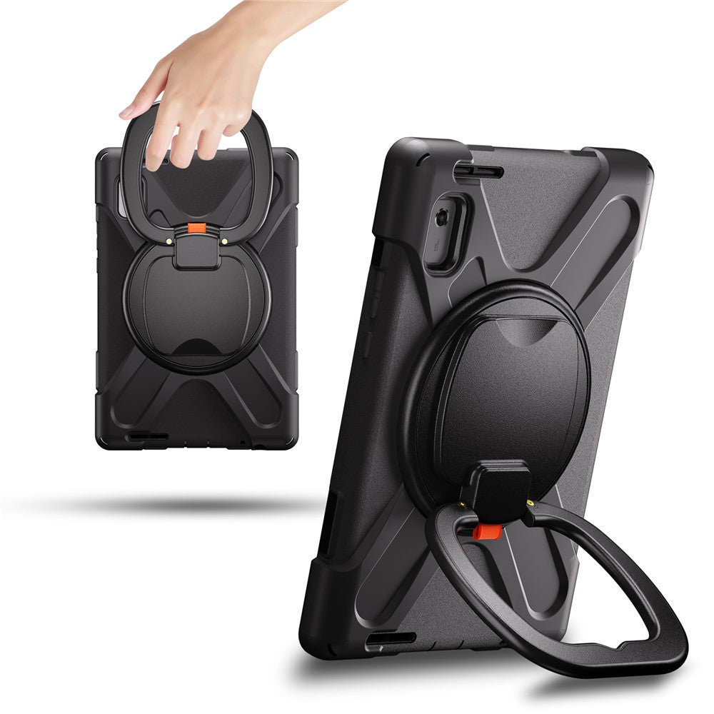 For Lenovo Tab M9 TB-310FU (2023) 360 Degree Rotating Kickstand Case PC Silicone Tablet Cover - Black