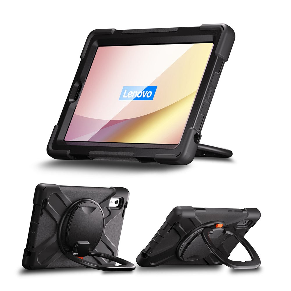 For Lenovo Tab M9 TB-310FU (2023) 360 Degree Rotating Kickstand Case PC Silicone Tablet Cover - Black