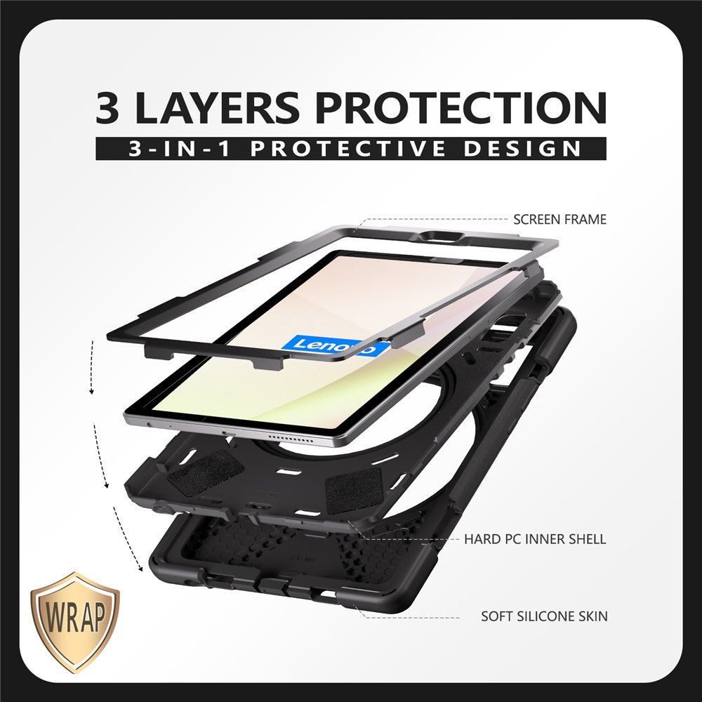 For Lenovo Tab M9 TB-310FU (2023) 360 Degree Rotating Kickstand Case PC Silicone Tablet Cover - Black