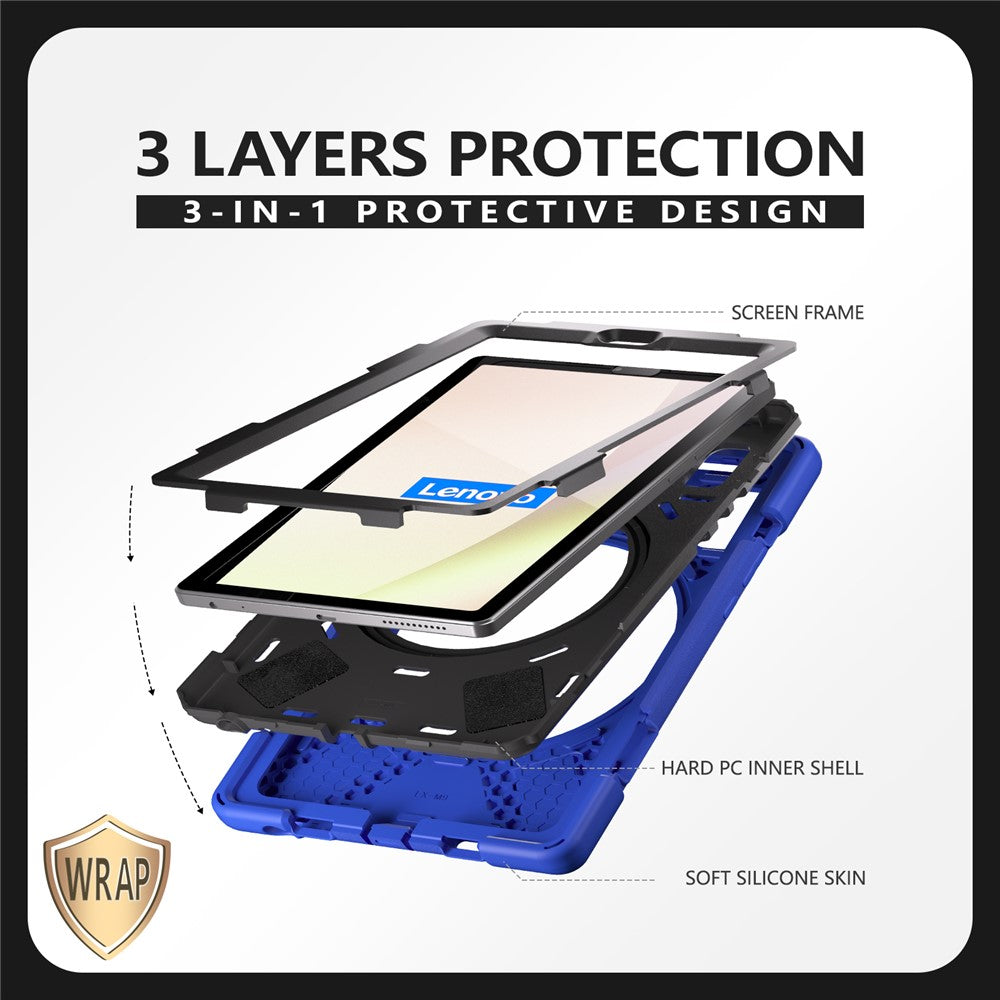 For Lenovo Tab M9 TB-310FU (2023) 360 Degree Rotating Kickstand Case PC Silicone Tablet Cover - Blue / Black