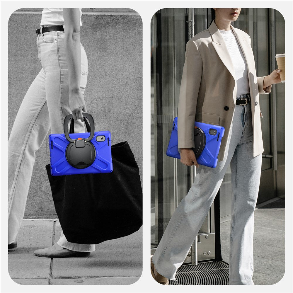 For Lenovo Tab M9 TB-310FU (2023) 360 Degree Rotating Kickstand Case PC Silicone Tablet Cover - Blue / Black