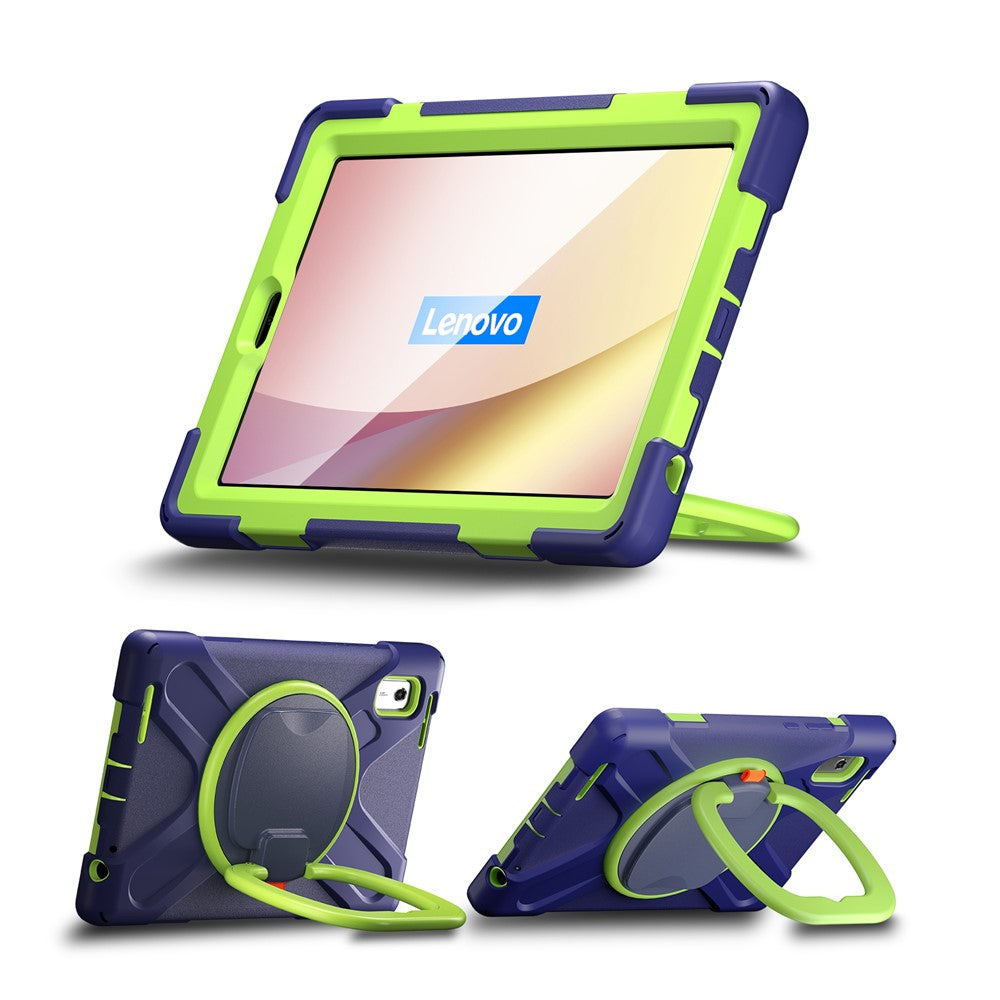 For Lenovo Tab M9 TB-310FU (2023) 360 Degree Rotating Kickstand Case PC Silicone Tablet Cover - Dark Blue / Green