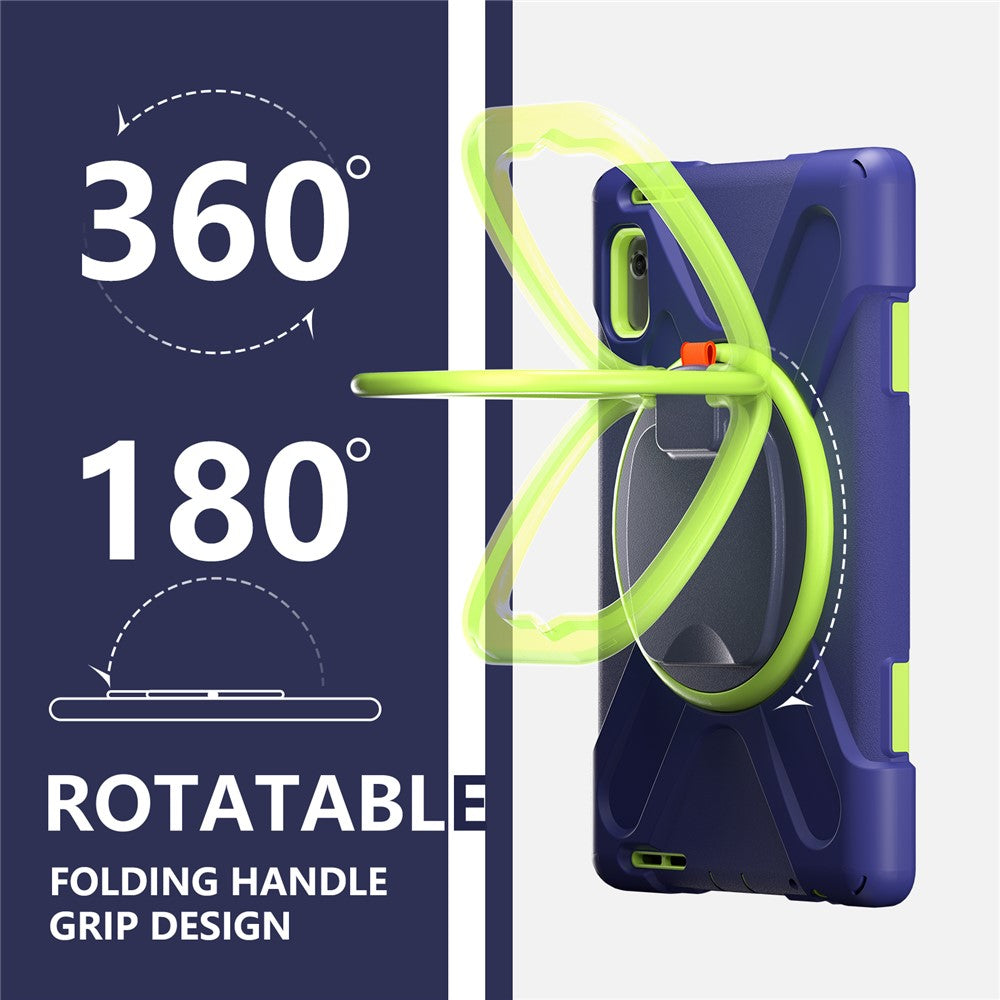 For Lenovo Tab M9 TB-310FU (2023) 360 Degree Rotating Kickstand Case PC Silicone Tablet Cover - Dark Blue / Green