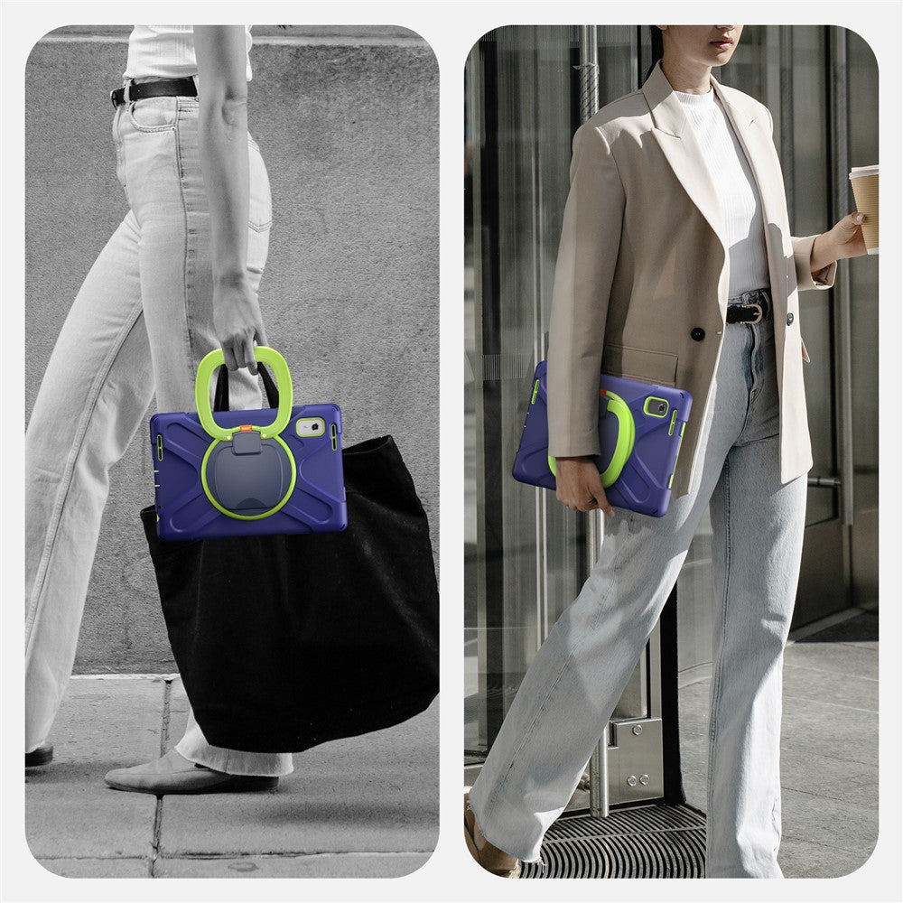 For Lenovo Tab M9 TB-310FU (2023) 360 Degree Rotating Kickstand Case PC Silicone Tablet Cover - Dark Blue / Green