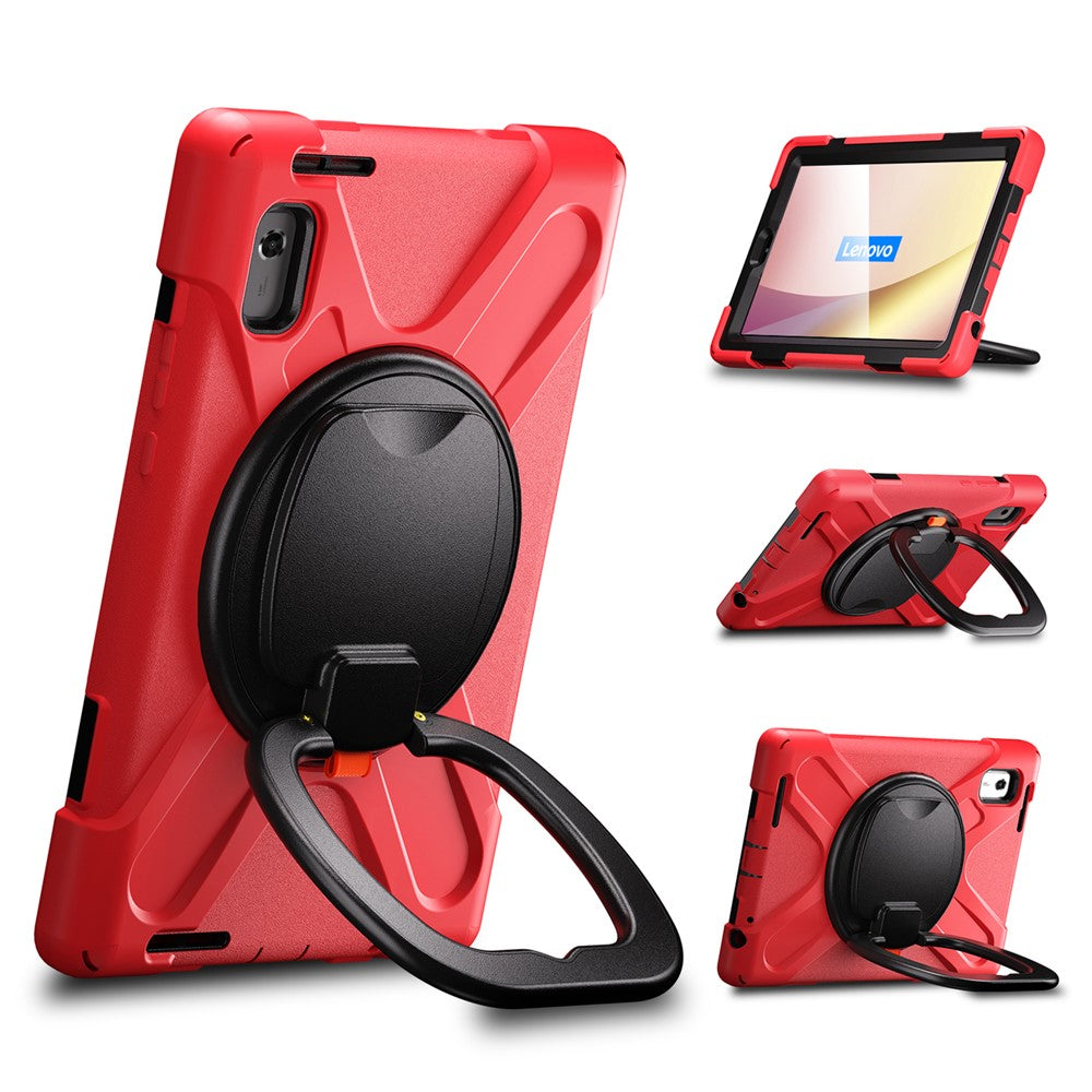 For Lenovo Tab M9 TB-310FU (2023) 360 Degree Rotating Kickstand Case PC Silicone Tablet Cover - Red / Black