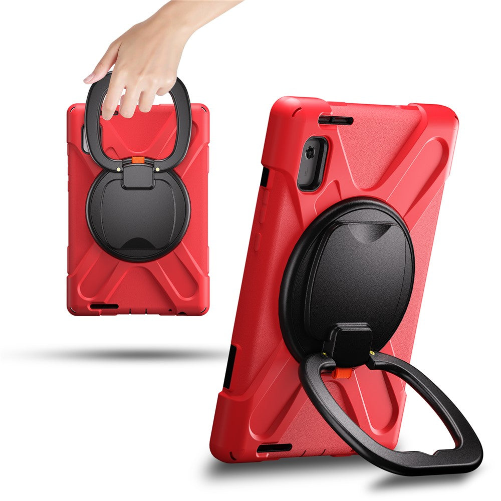 For Lenovo Tab M9 TB-310FU (2023) 360 Degree Rotating Kickstand Case PC Silicone Tablet Cover - Red / Black
