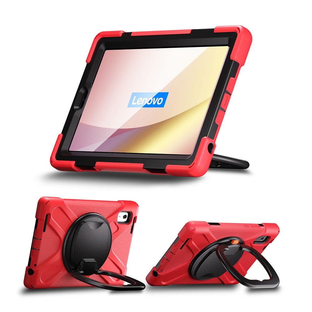 For Lenovo Tab M9 TB-310FU (2023) 360 Degree Rotating Kickstand Case PC Silicone Tablet Cover - Red / Black