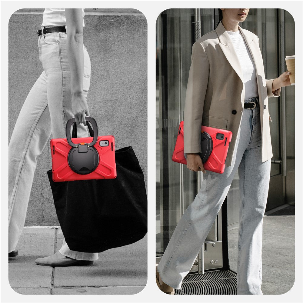 For Lenovo Tab M9 TB-310FU (2023) 360 Degree Rotating Kickstand Case PC Silicone Tablet Cover - Red / Black