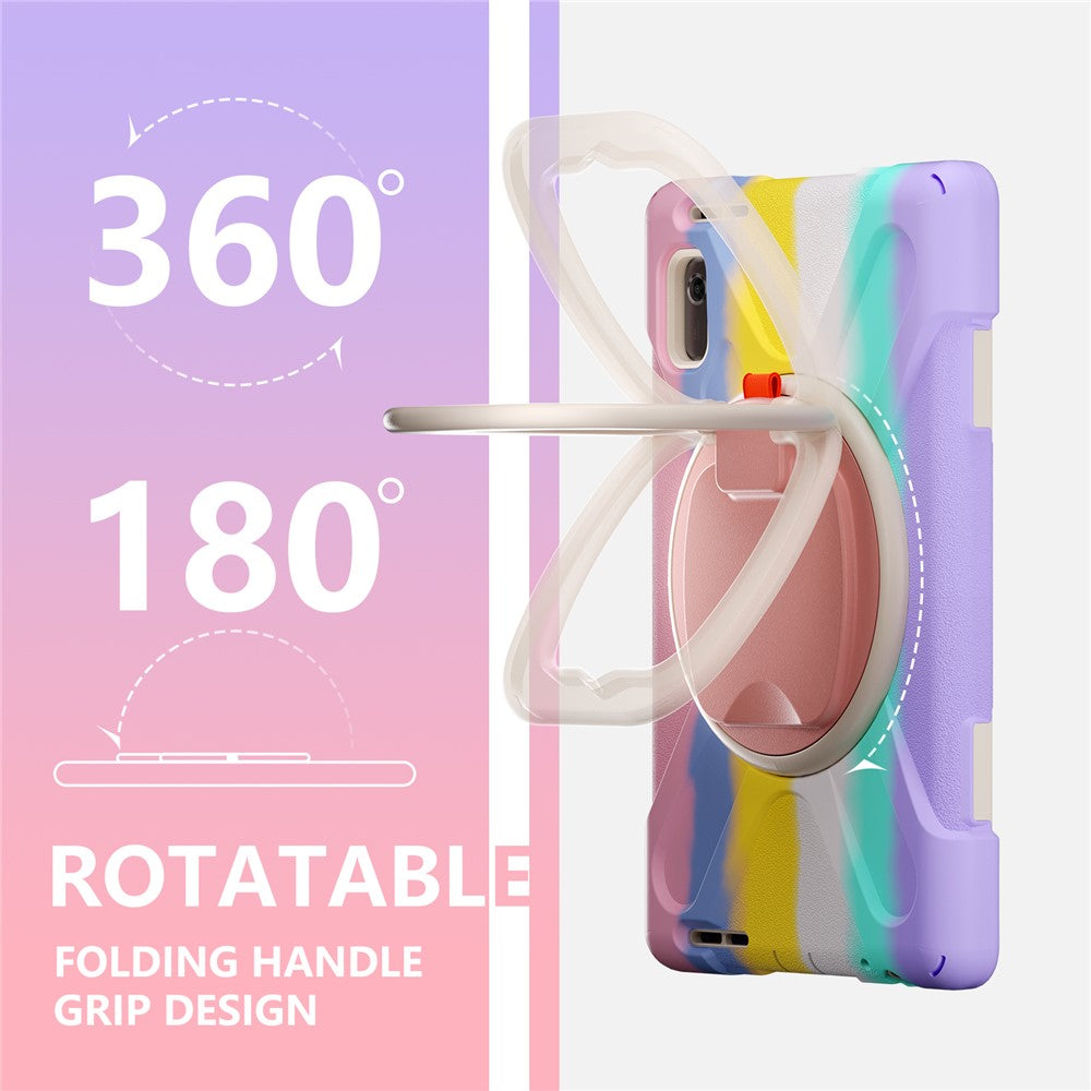 For Lenovo Tab M9 TB-310FU (2023) 360 Degree Rotating Kickstand Case PC Silicone Tablet Cover - Colorful / Pink