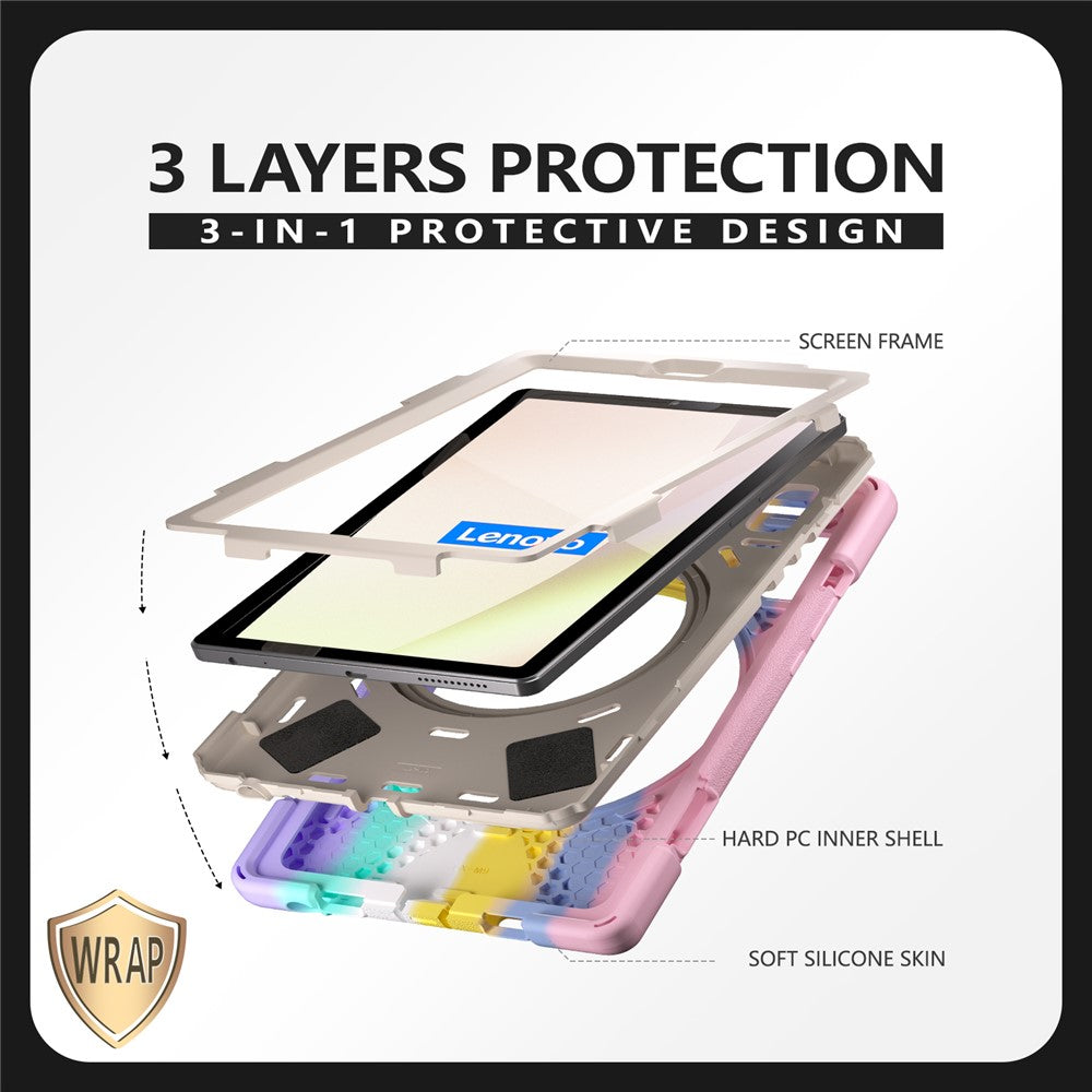 For Lenovo Tab M9 TB-310FU (2023) 360 Degree Rotating Kickstand Case PC Silicone Tablet Cover - Colorful / Pink