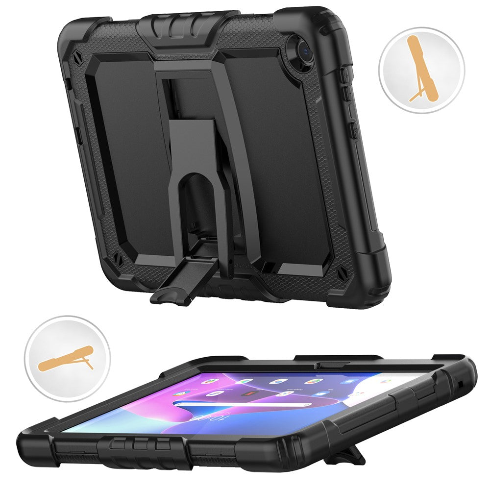 For Lenovo Tab M10 (Gen 3) TB-328F Anti-Scratch Silicone+PC Tablet Case Kickstand Cover with Strap - Black