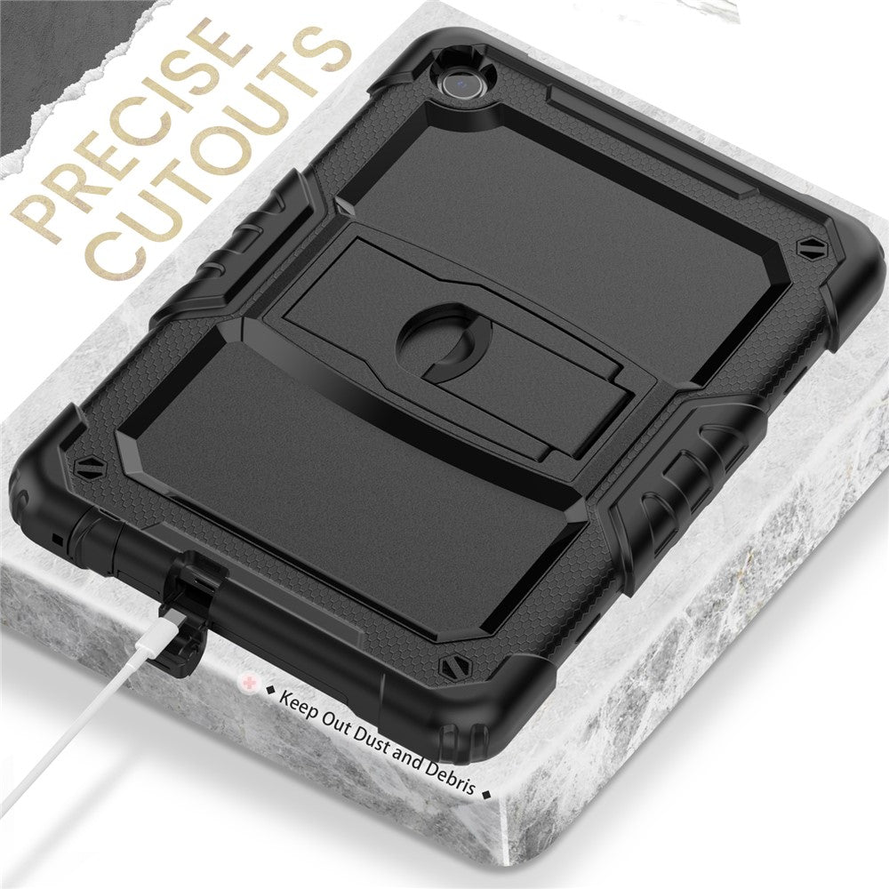 For Lenovo Tab M10 (Gen 3) TB-328F Anti-Scratch Silicone+PC Tablet Case Kickstand Cover with Strap - Black