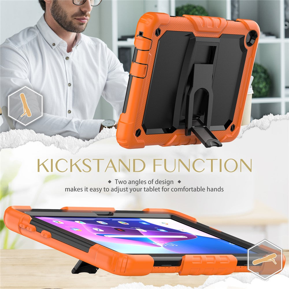 For Lenovo Tab M10 (Gen 3) TB-328F Anti-Scratch Silicone+PC Tablet Case Kickstand Cover with Strap - Orange
