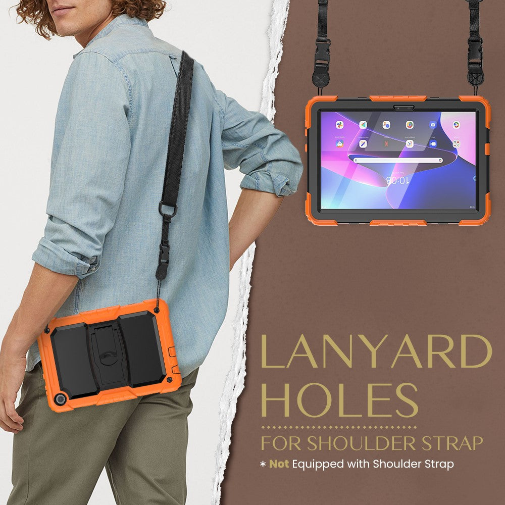 For Lenovo Tab M10 (Gen 3) TB-328F Anti-Scratch Silicone+PC Tablet Case Kickstand Cover with Strap - Orange