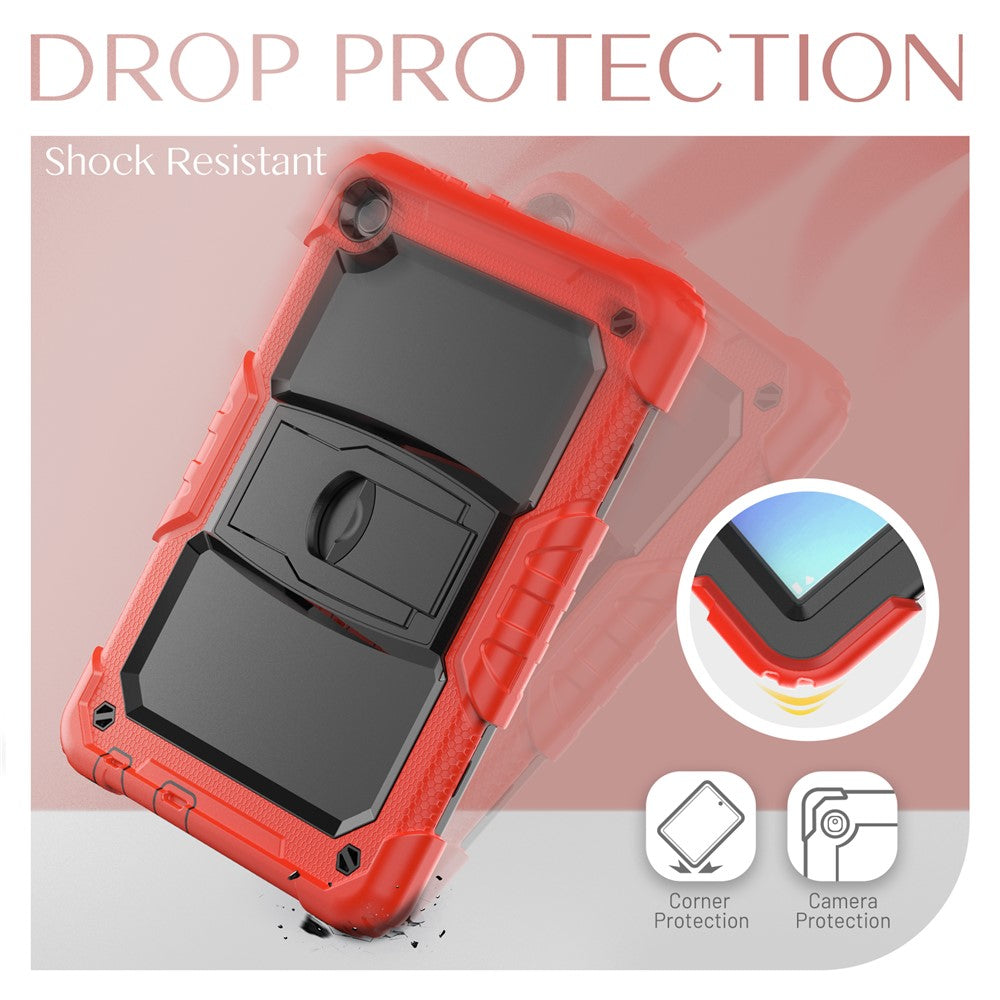For Lenovo Tab M10 (Gen 3) TB-328F Anti-Scratch Silicone+PC Tablet Case Kickstand Cover with Strap - Red