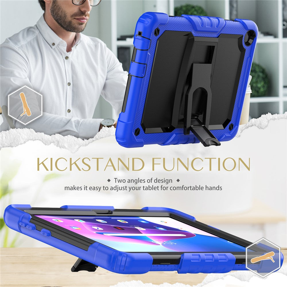 For Lenovo Tab M10 (Gen 3) TB-328F Anti-Scratch Silicone+PC Tablet Case Kickstand Cover with Strap - Blue