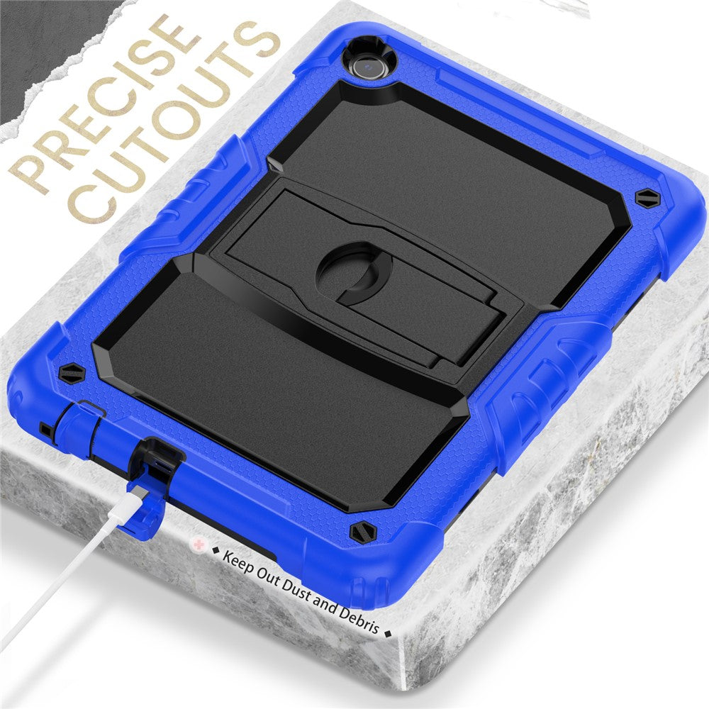 For Lenovo Tab M10 (Gen 3) TB-328F Anti-Scratch Silicone+PC Tablet Case Kickstand Cover with Strap - Blue