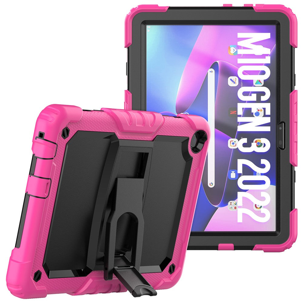 For Lenovo Tab M10 (Gen 3) TB-328F Anti-Scratch Silicone+PC Tablet Case Kickstand Cover with Strap - Rose