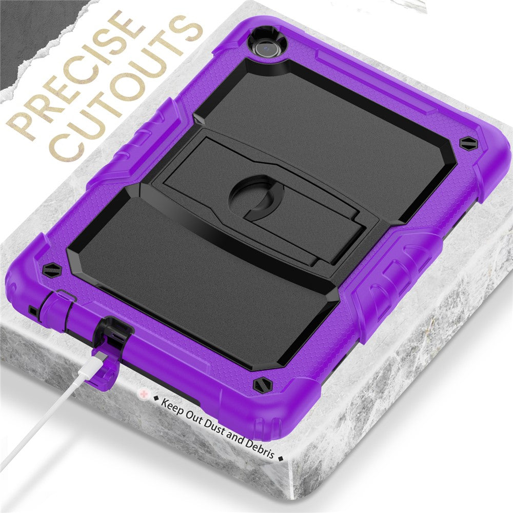 For Lenovo Tab M10 (Gen 3) TB-328F Anti-Scratch Silicone+PC Tablet Case Kickstand Cover with Strap - Purple