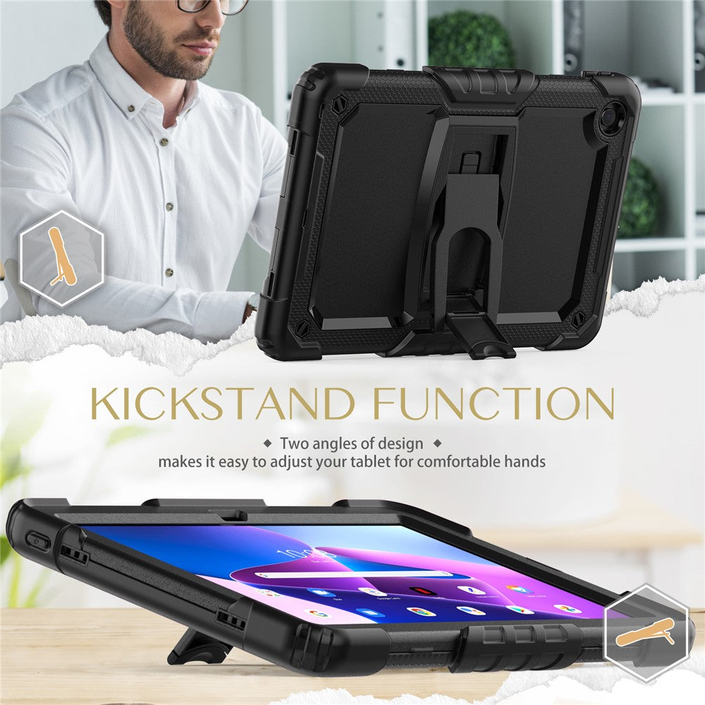 For Lenovo Tab M10 Plus (3rd Gen) 125FU / 128FU / Xiaoxin Pad 2022 10.6 inch Silicone+PC Tablet Cover Kickstand Case with Strap - Black