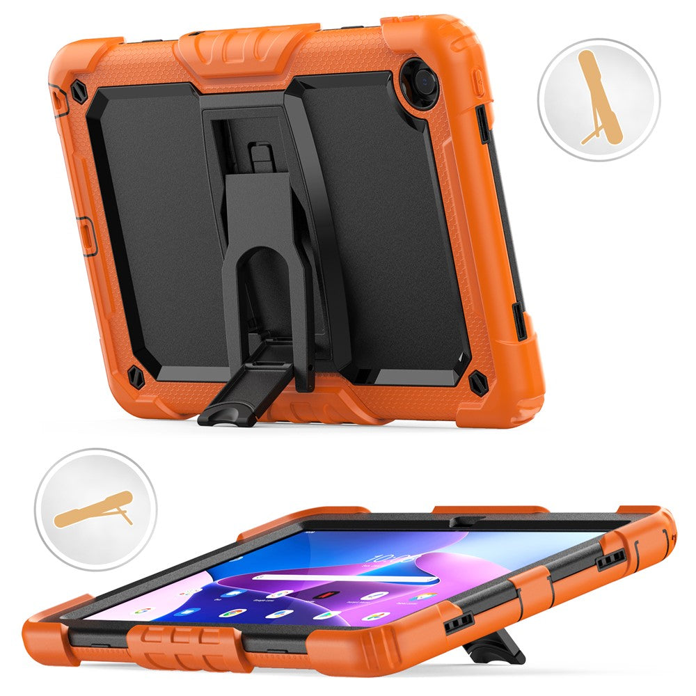 For Lenovo Tab M10 Plus (3rd Gen) 125FU / 128FU / Xiaoxin Pad 2022 10.6 inch Silicone+PC Tablet Cover Kickstand Case with Strap - Orange