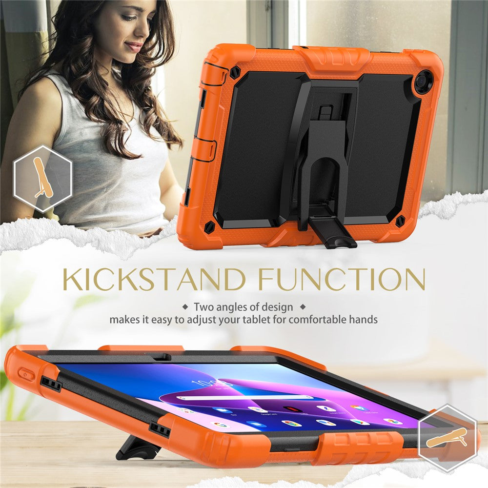 For Lenovo Tab M10 Plus (3rd Gen) 125FU / 128FU / Xiaoxin Pad 2022 10.6 inch Silicone+PC Tablet Cover Kickstand Case with Strap - Orange