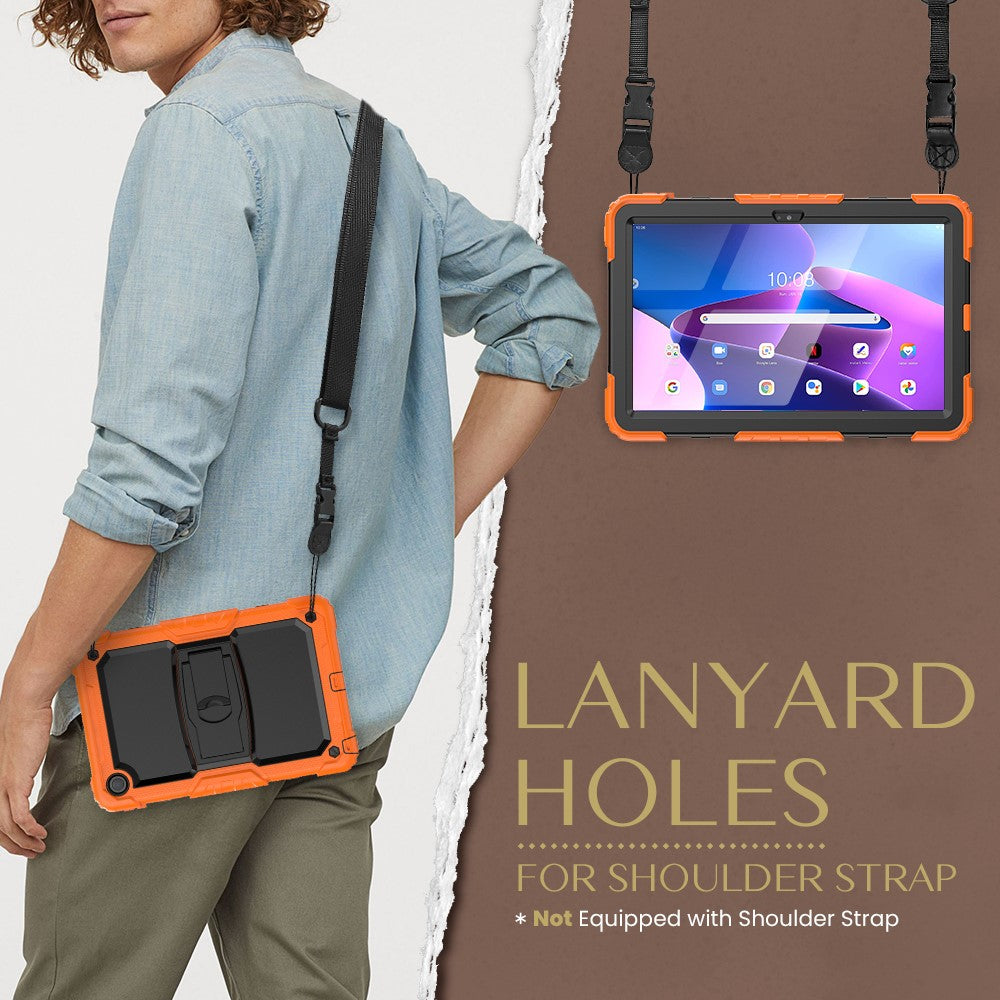 For Lenovo Tab M10 Plus (3rd Gen) 125FU / 128FU / Xiaoxin Pad 2022 10.6 inch Silicone+PC Tablet Cover Kickstand Case with Strap - Orange