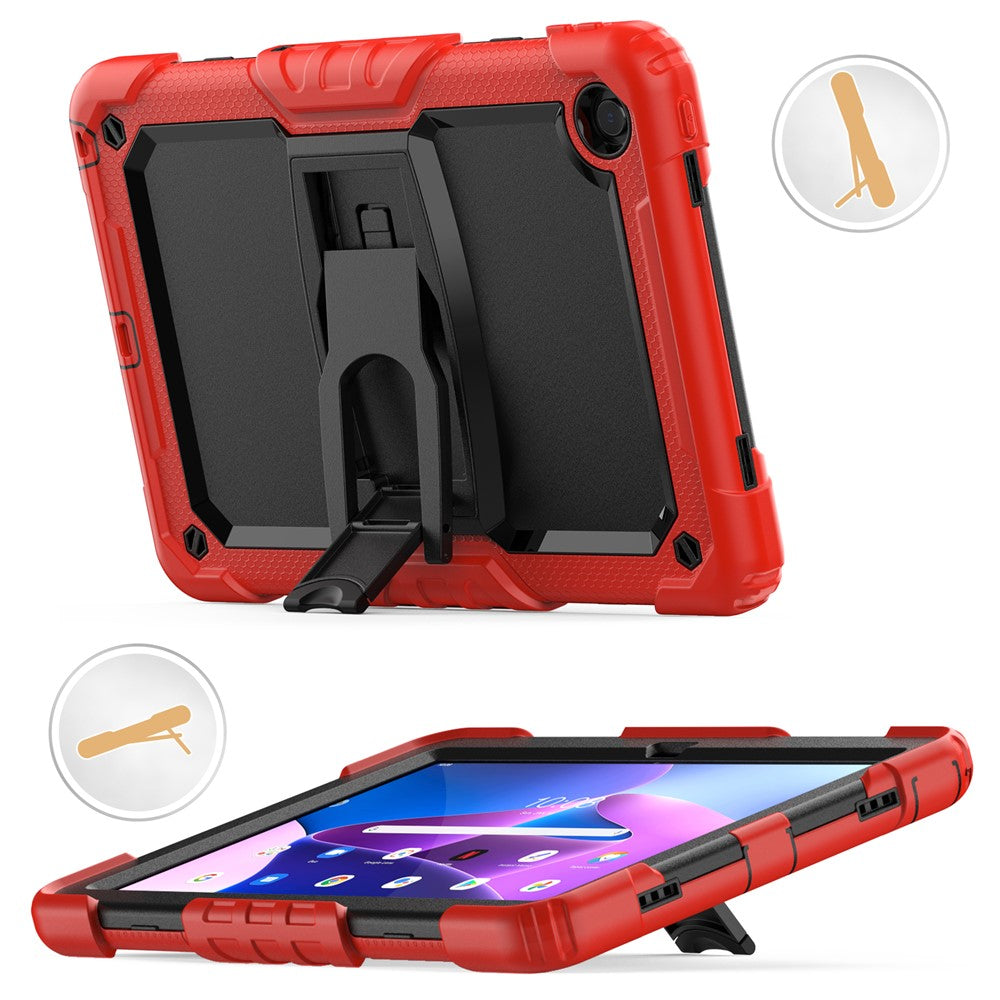 For Lenovo Tab M10 Plus (3rd Gen) 125FU / 128FU / Xiaoxin Pad 2022 10.6 inch Silicone+PC Tablet Cover Kickstand Case with Strap - Red