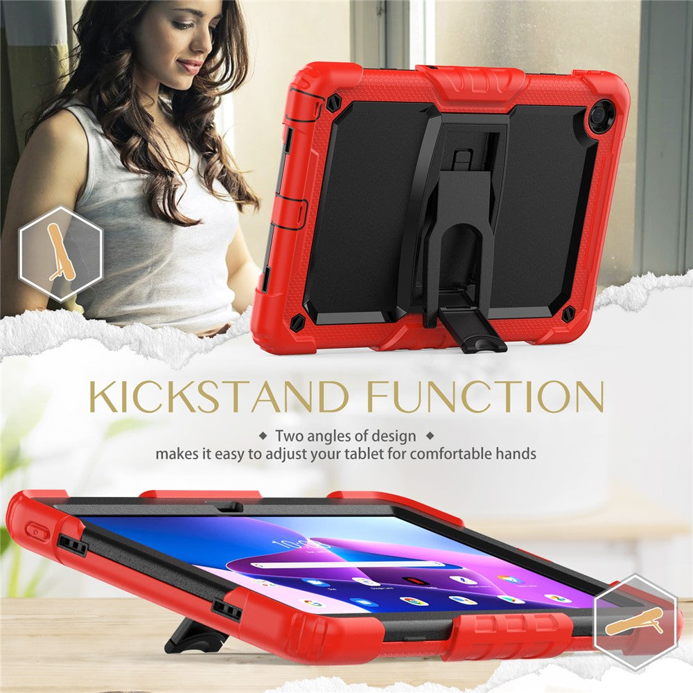 For Lenovo Tab M10 Plus (3rd Gen) 125FU / 128FU / Xiaoxin Pad 2022 10.6 inch Silicone+PC Tablet Cover Kickstand Case with Strap - Red