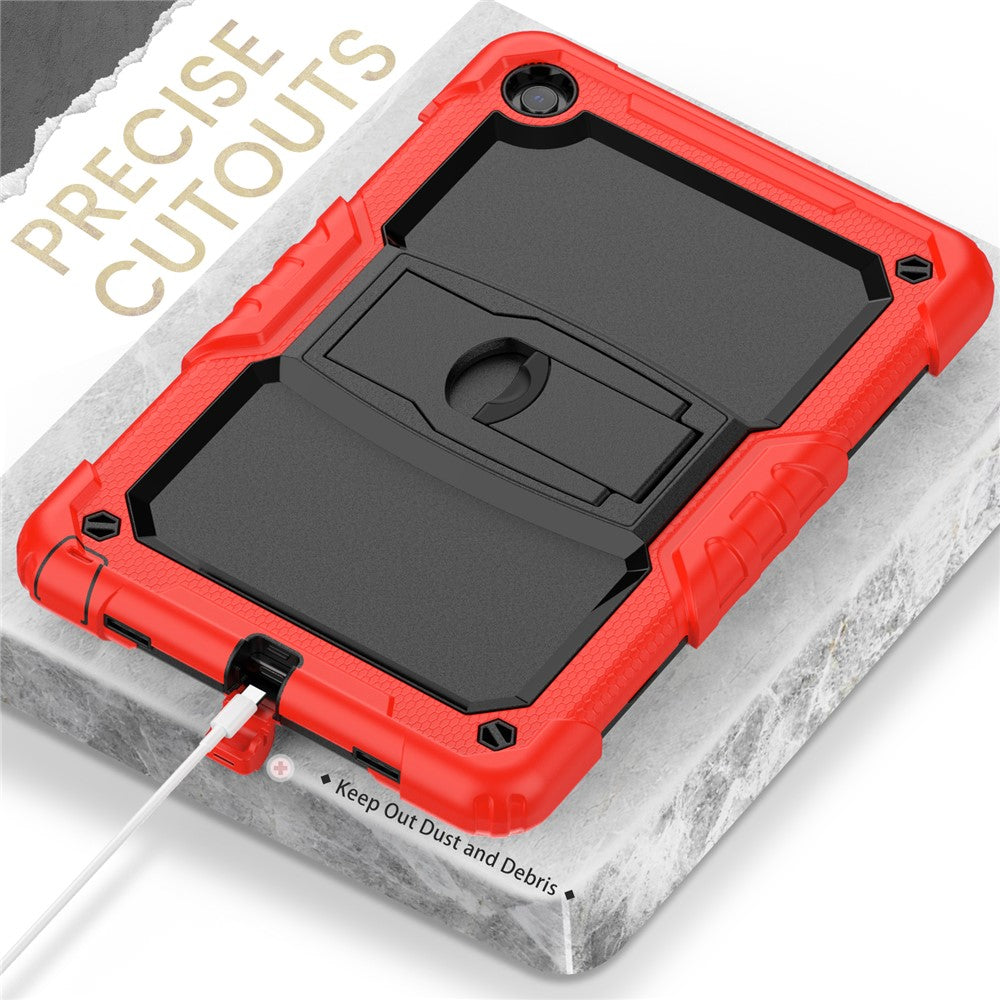 For Lenovo Tab M10 Plus (3rd Gen) 125FU / 128FU / Xiaoxin Pad 2022 10.6 inch Silicone+PC Tablet Cover Kickstand Case with Strap - Red