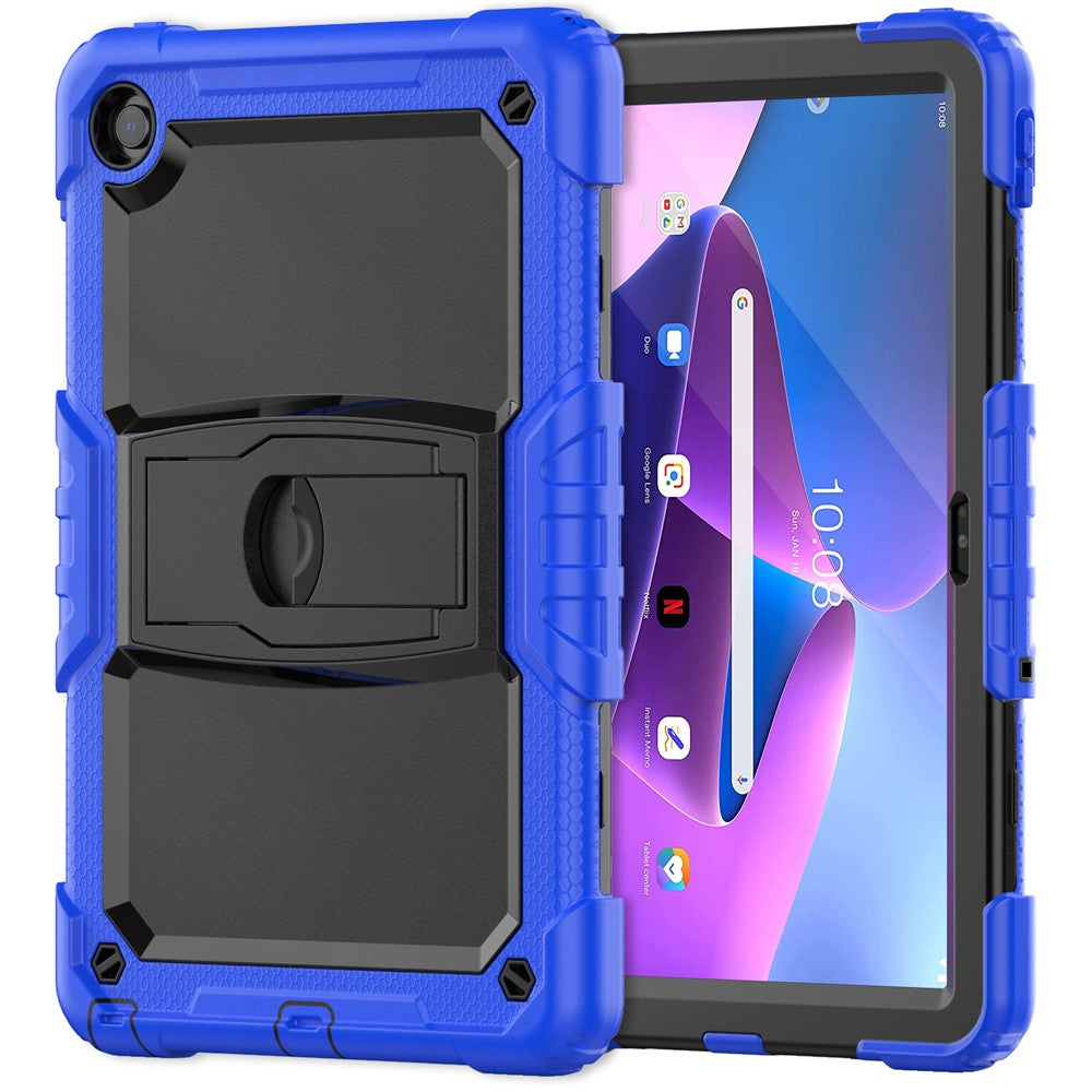 For Lenovo Tab M10 Plus (3rd Gen) 125FU / 128FU / Xiaoxin Pad 2022 10.6 inch Silicone+PC Tablet Cover Kickstand Case with Strap - Dark Blue