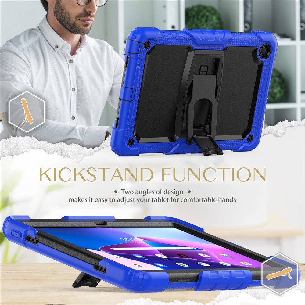 For Lenovo Tab M10 Plus (3rd Gen) 125FU / 128FU / Xiaoxin Pad 2022 10.6 inch Silicone+PC Tablet Cover Kickstand Case with Strap - Dark Blue