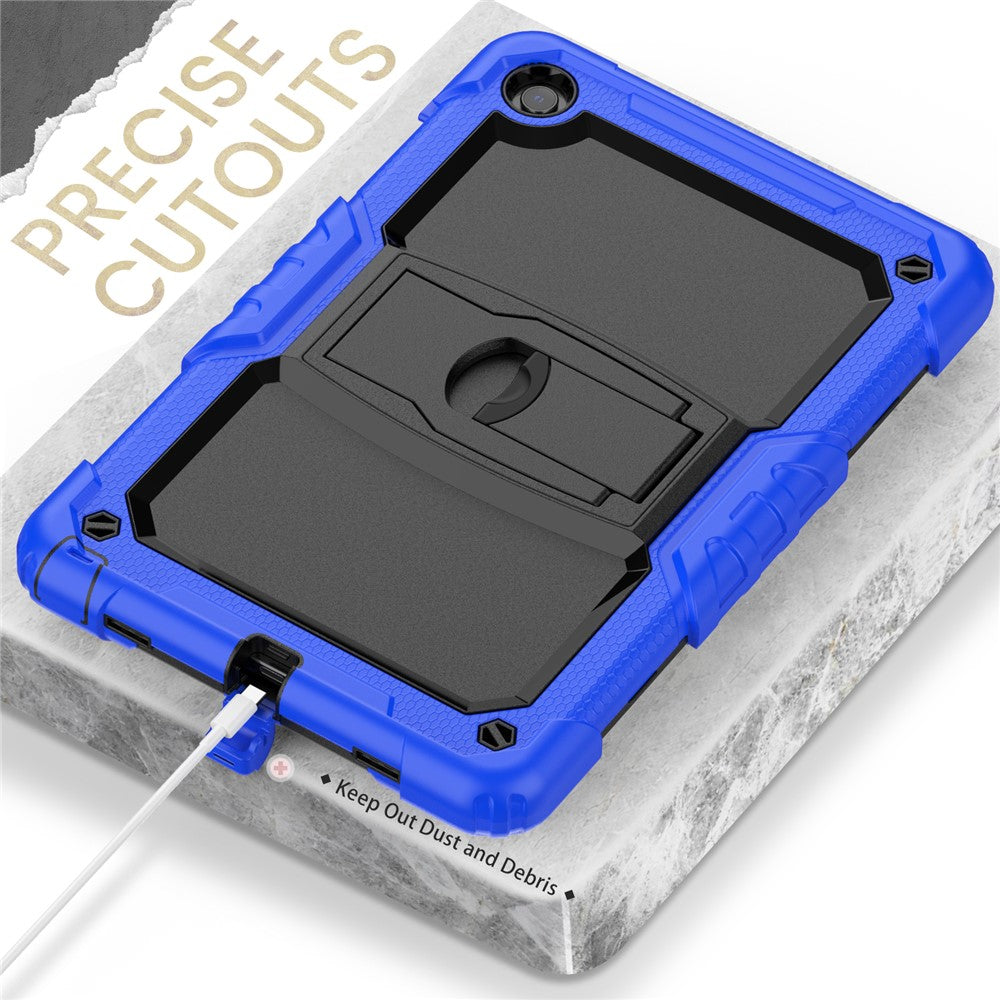 For Lenovo Tab M10 Plus (3rd Gen) 125FU / 128FU / Xiaoxin Pad 2022 10.6 inch Silicone+PC Tablet Cover Kickstand Case with Strap - Dark Blue