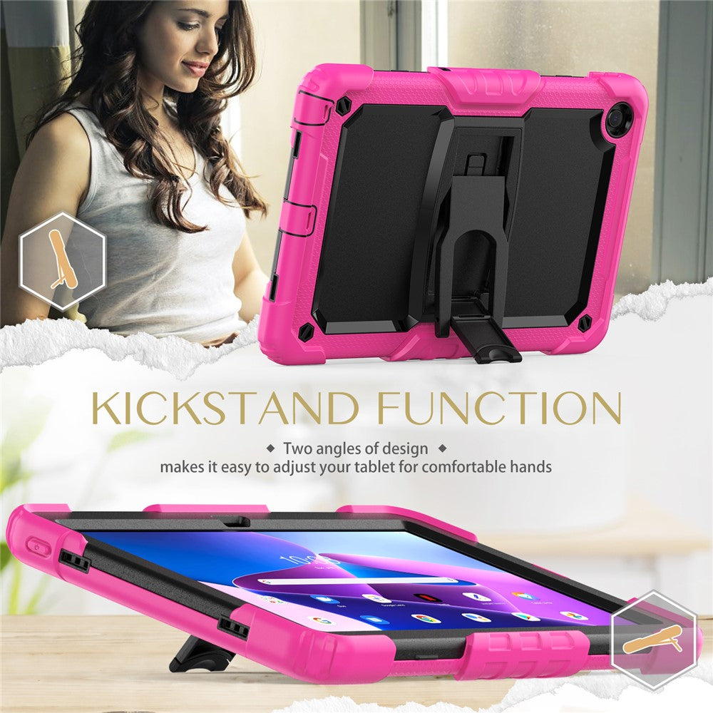 For Lenovo Tab M10 Plus (3rd Gen) 125FU / 128FU / Xiaoxin Pad 2022 10.6 inch Silicone+PC Tablet Cover Kickstand Case with Strap - Rose