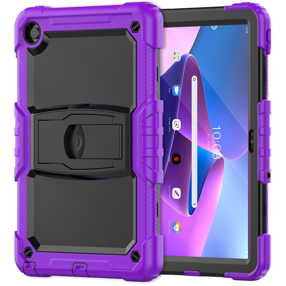 For Lenovo Tab M10 Plus (3rd Gen) 125FU / 128FU / Xiaoxin Pad 2022 10.6 inch Silicone+PC Tablet Cover Kickstand Case with Strap - Purple