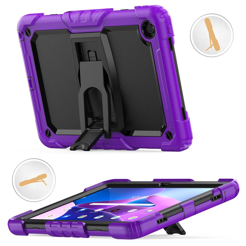 For Lenovo Tab M10 Plus (3rd Gen) 125FU / 128FU / Xiaoxin Pad 2022 10.6 inch Silicone+PC Tablet Cover Kickstand Case with Strap - Purple