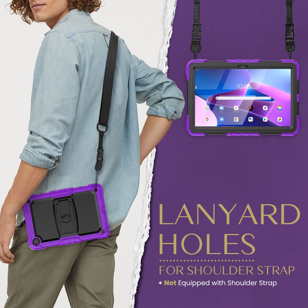 For Lenovo Tab M10 Plus (3rd Gen) 125FU / 128FU / Xiaoxin Pad 2022 10.6 inch Silicone+PC Tablet Cover Kickstand Case with Strap - Purple