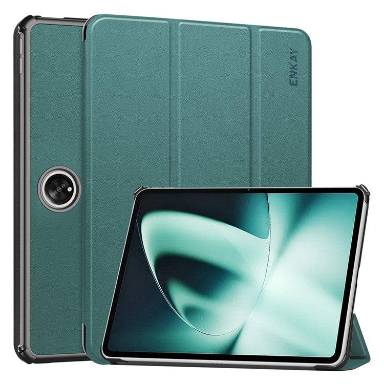 ENKAY HAT PRINCE For OnePlus Pad / Oppo Pad 2 Tablet Case PU Leather+PC Trifold Stand Cover with Auto Wake / Sleep - Blackish Green