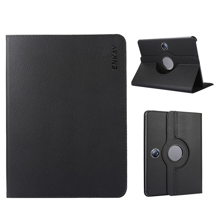 ENKAY HAT PRINCE For Oppo Pad 2 / OnePlus Pad Leather+PC Tablet Case 360 Degree Rotating Stand Cover with Auto Sleep / Wake - Black