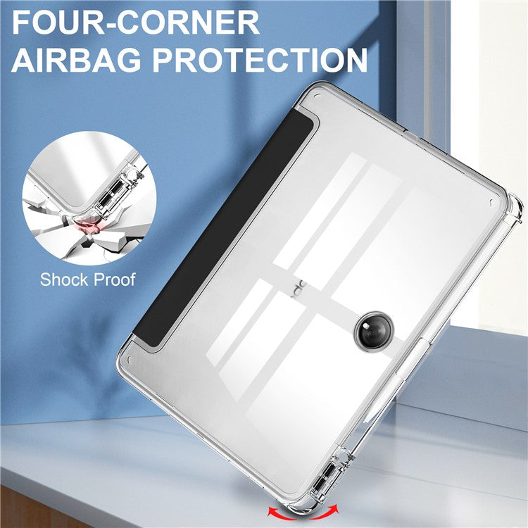 For OnePlus Pad Auto Sleep / Wake Case PU Leather + TPU + Acrylic Stand Transparent Tablet Cover with Pen Slot - Black