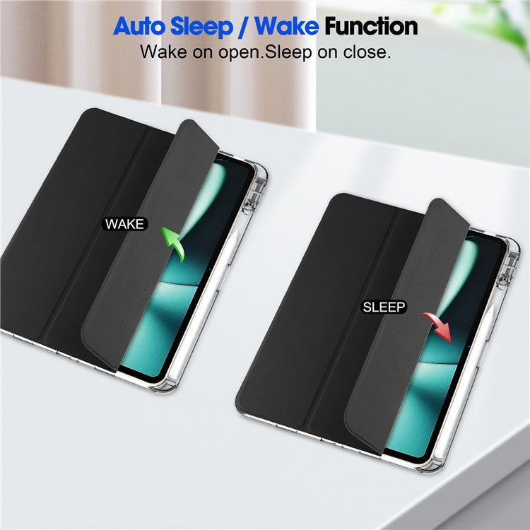 For OnePlus Pad Auto Sleep / Wake Case PU Leather + TPU + Acrylic Stand Transparent Tablet Cover with Pen Slot - Black