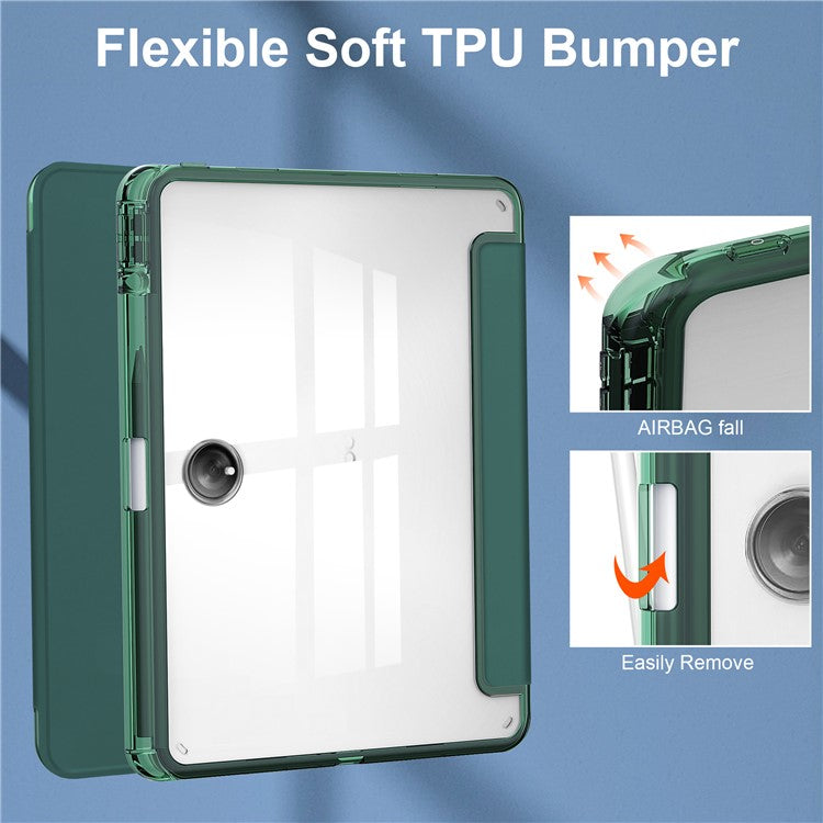 For OnePlus Pad Auto Sleep / Wake Case PU Leather + TPU + Acrylic Stand Transparent Tablet Cover with Pen Slot - Blackish Green
