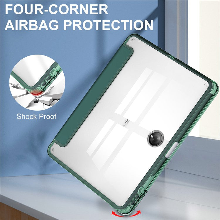 For OnePlus Pad Auto Sleep / Wake Case PU Leather + TPU + Acrylic Stand Transparent Tablet Cover with Pen Slot - Blackish Green