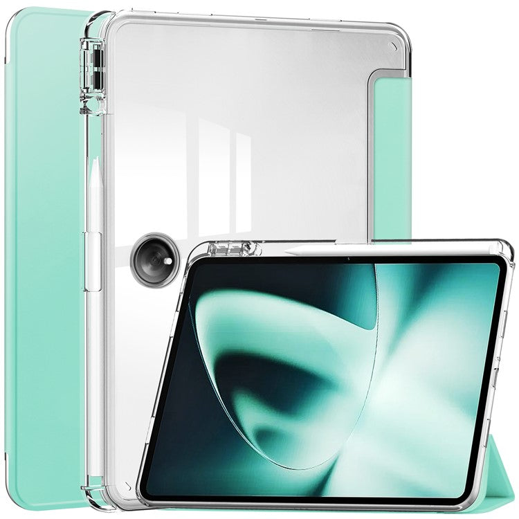 For OnePlus Pad Auto Sleep / Wake Case PU Leather + TPU + Acrylic Stand Transparent Tablet Cover with Pen Slot - Mint Green